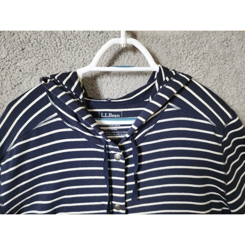L.L. Bean Snap Front Hoodie Women 3X Blue White Striped Cotton Blend 502733 - Picture 2 of 11